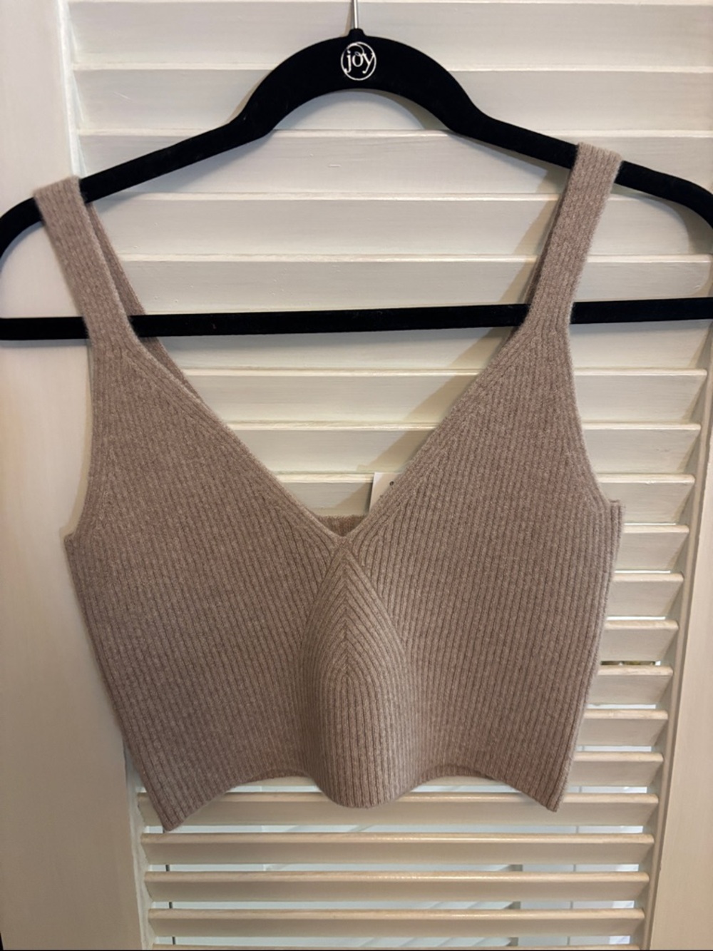 J. Crew Ribbed V-Neck Cropped Knit Tank - Taupe